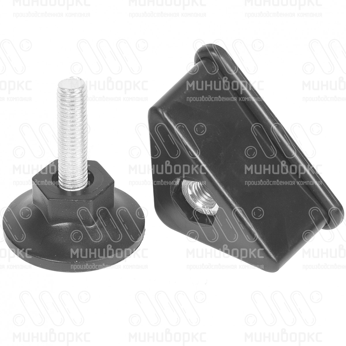Комплект опоры под уголок 38х38, 40х40 мм и опоры с основанием Ø48 мм, под ключ 24, цвет черный – U40-40M8.D48x40 - 4